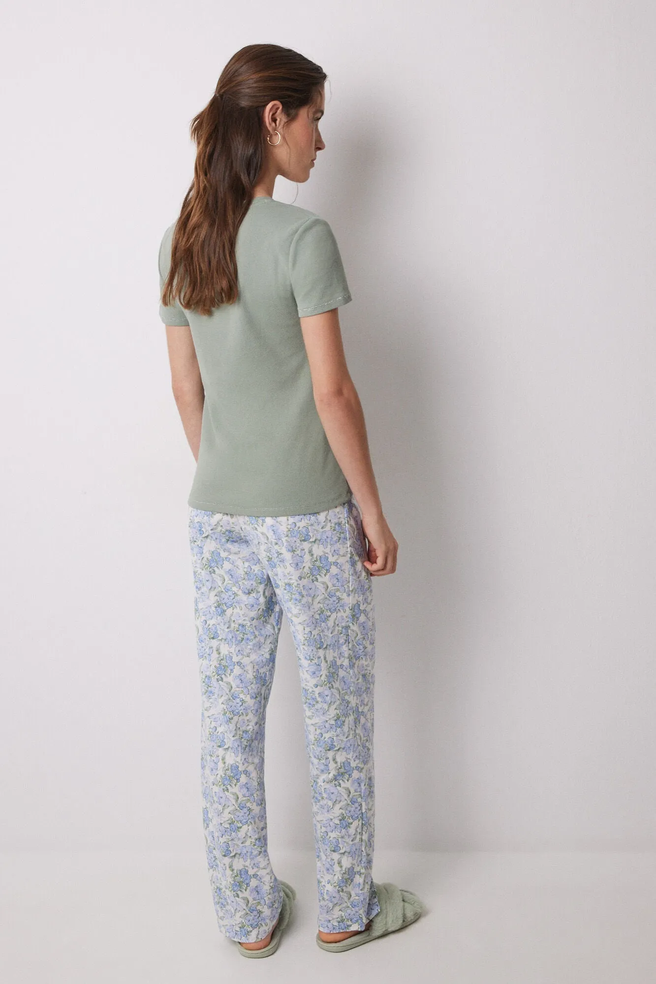 100% cotton ribbed green flower pajamas
