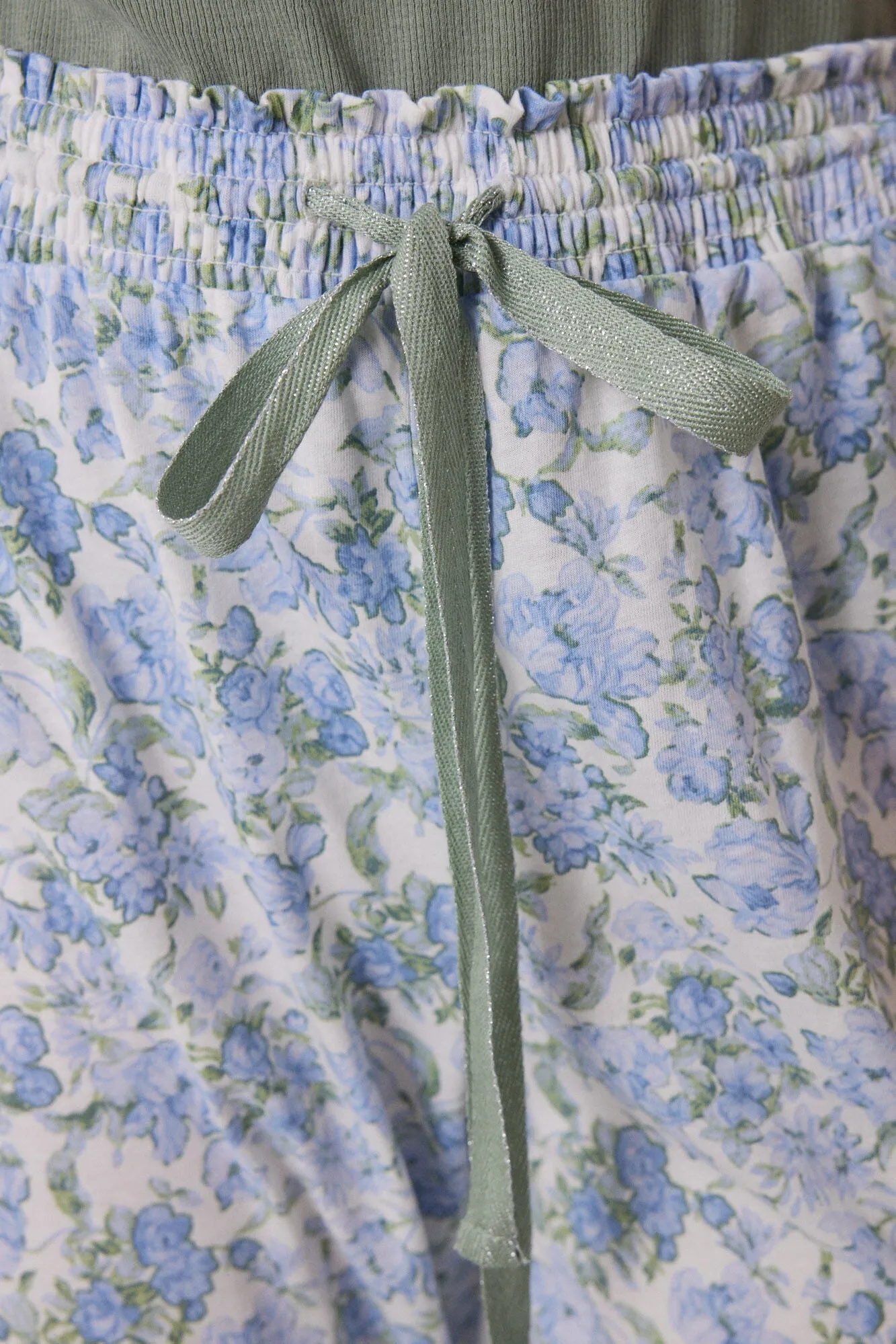 100% cotton ribbed green flower pajamas