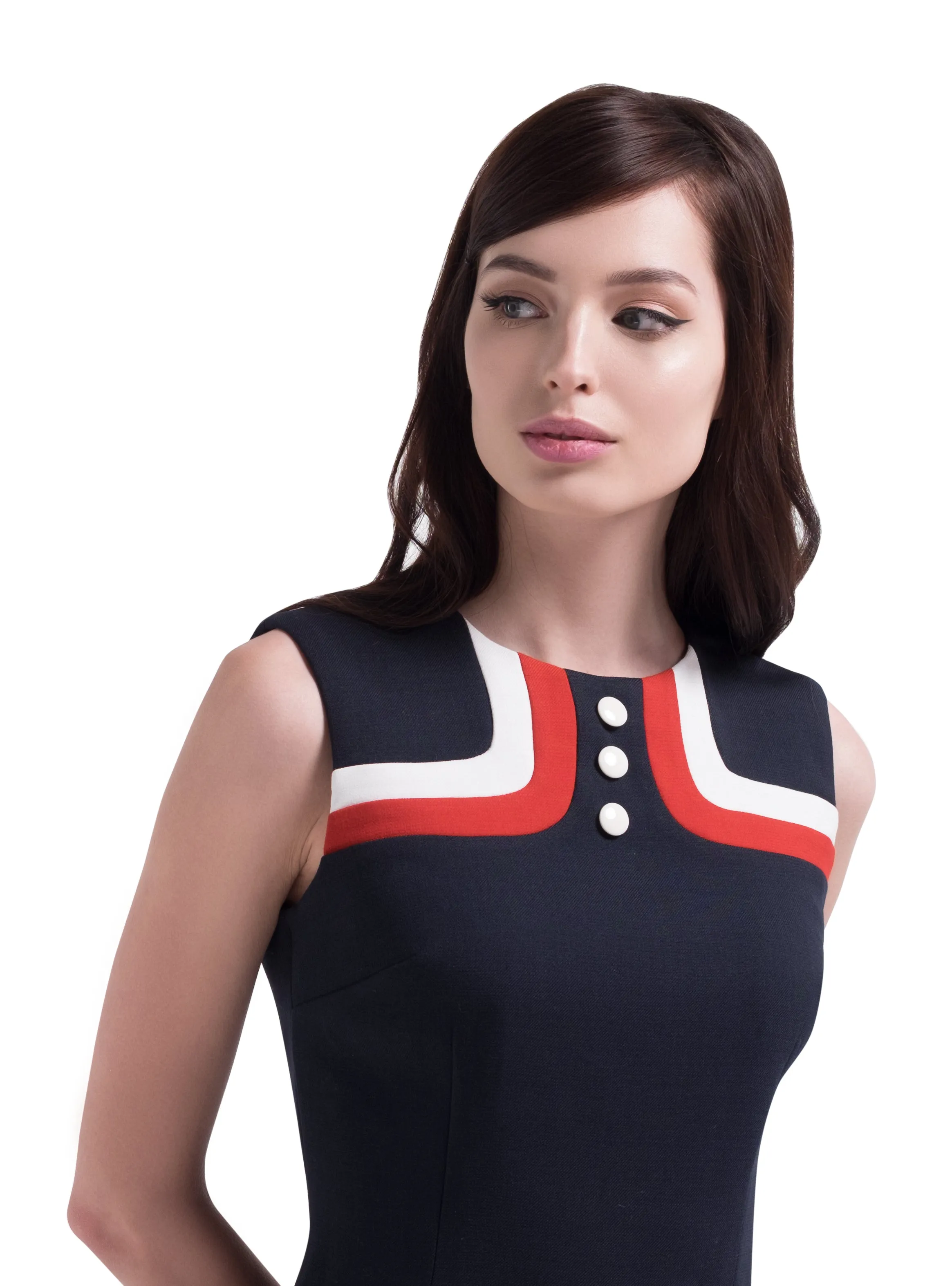1960s Mod Dress in Navy Blue/Red/Light Cream: SIZES S, M AND L