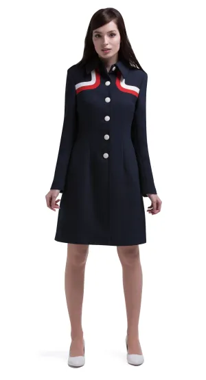 1960s Mod Style Coat with Contrasting Colour Neckline
