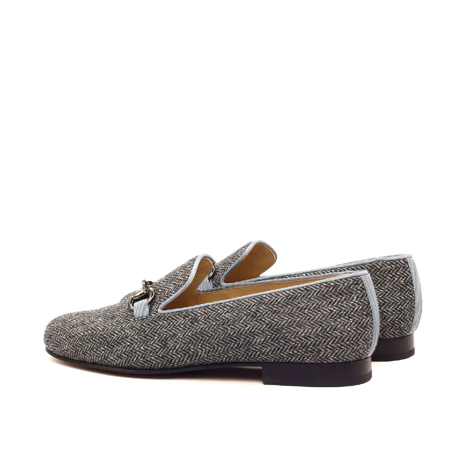 Ambrogio Bespoke Men's Handmade Custom Shoes Gray Fabric Wellington Horse-bit Loafers (AMB1562)