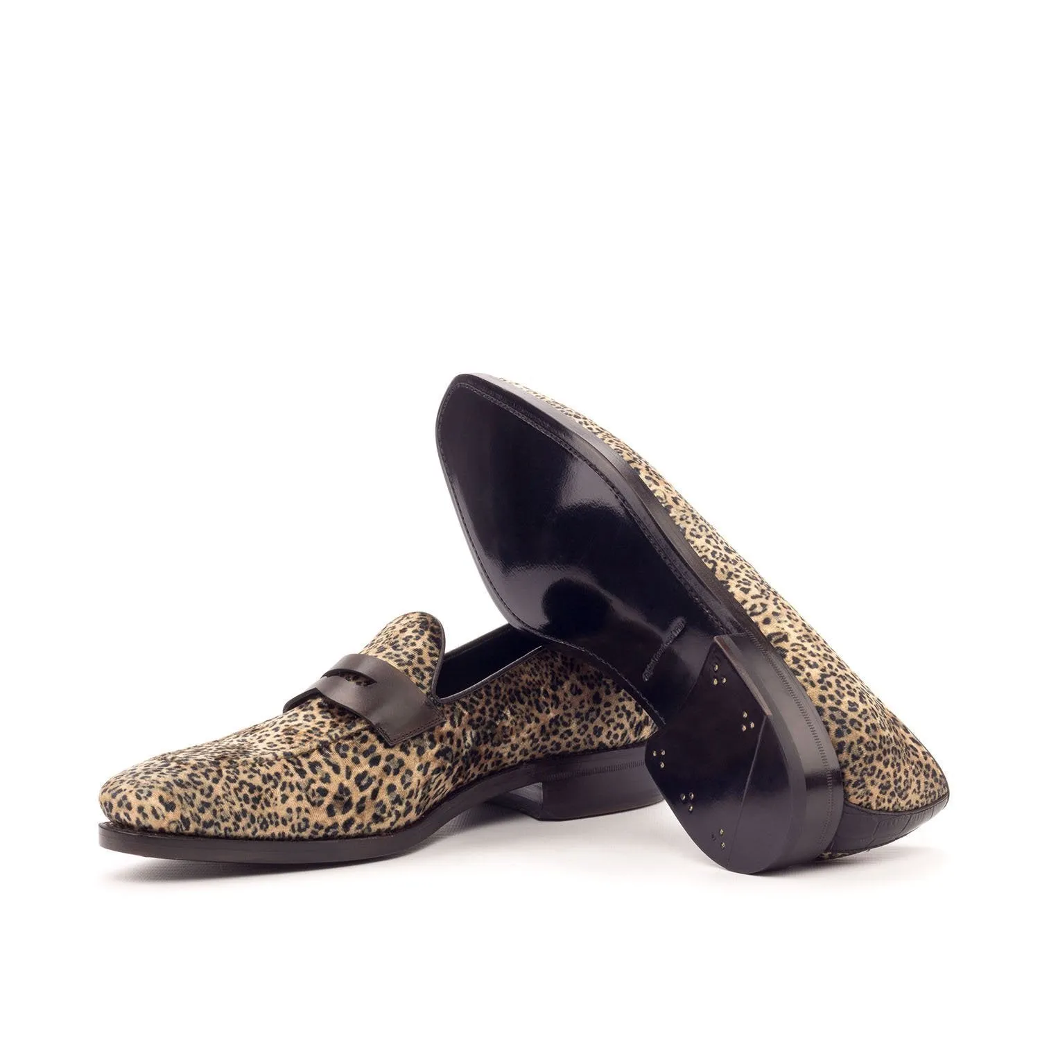 Ambrogio Bespoke Men's Handmade Custom Shoes Multi-Color Crocodile Print / Fabric / Calf-Skin Leather Penny Loafers (AMB1416)