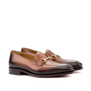 Ambrogio Men's Handmade Custom Made Shoes Brown Burnished Calf-Skin Leather Horsebit Loafers (AMB1066)