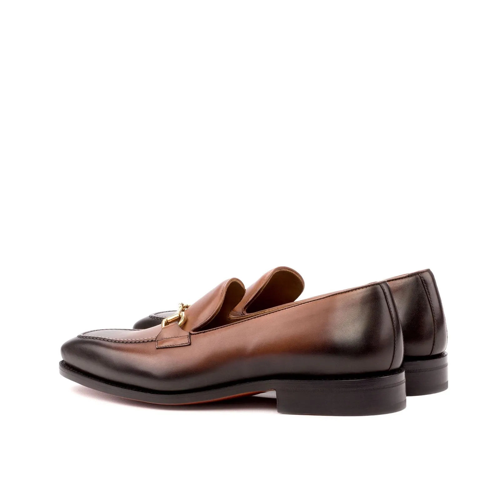 Ambrogio Men's Handmade Custom Made Shoes Brown Burnished Calf-Skin Leather Horsebit Loafers (AMB1066)