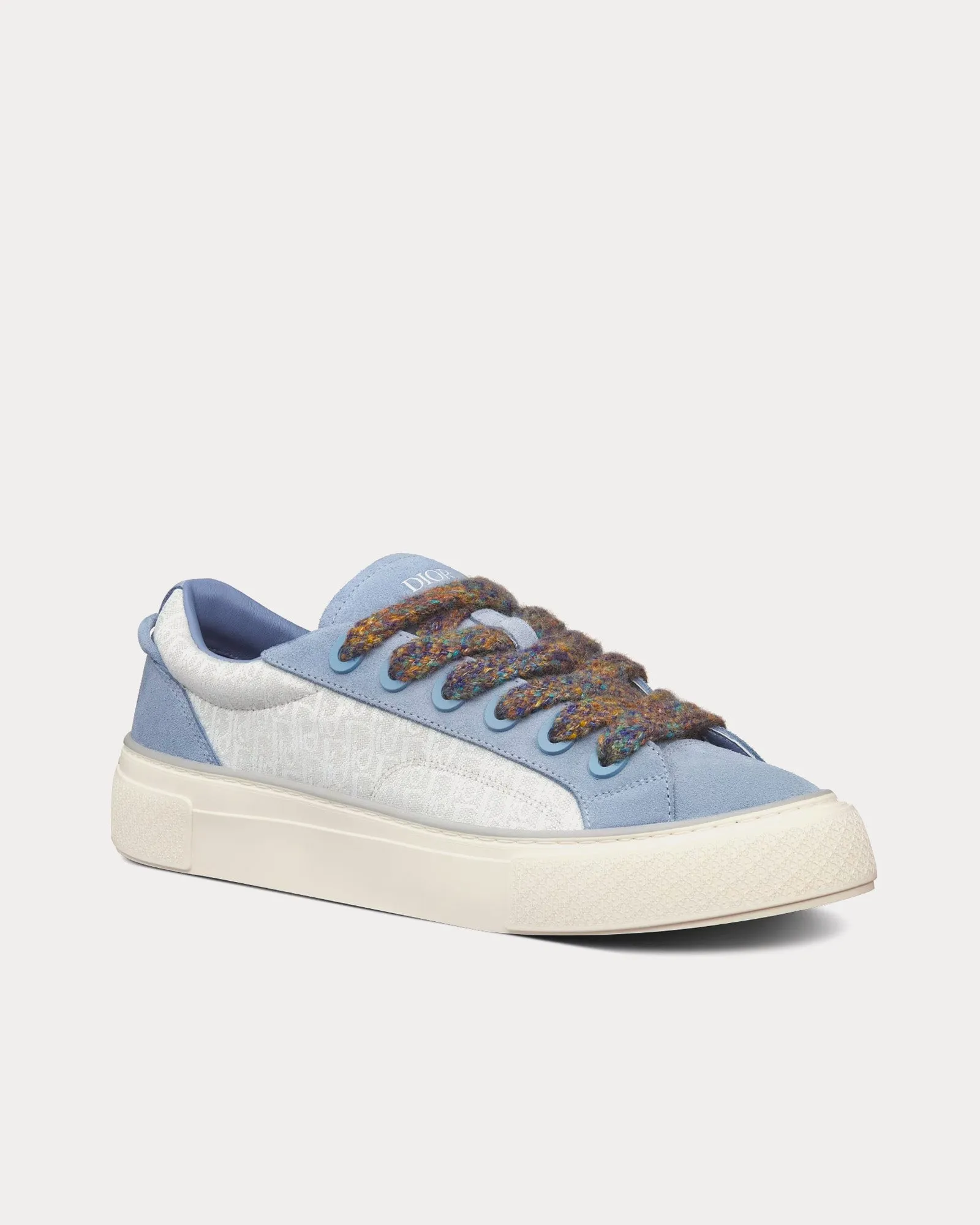 B33 Gray and White Dior Oblique Jacquard and Blue Suede Low Top Sneakers