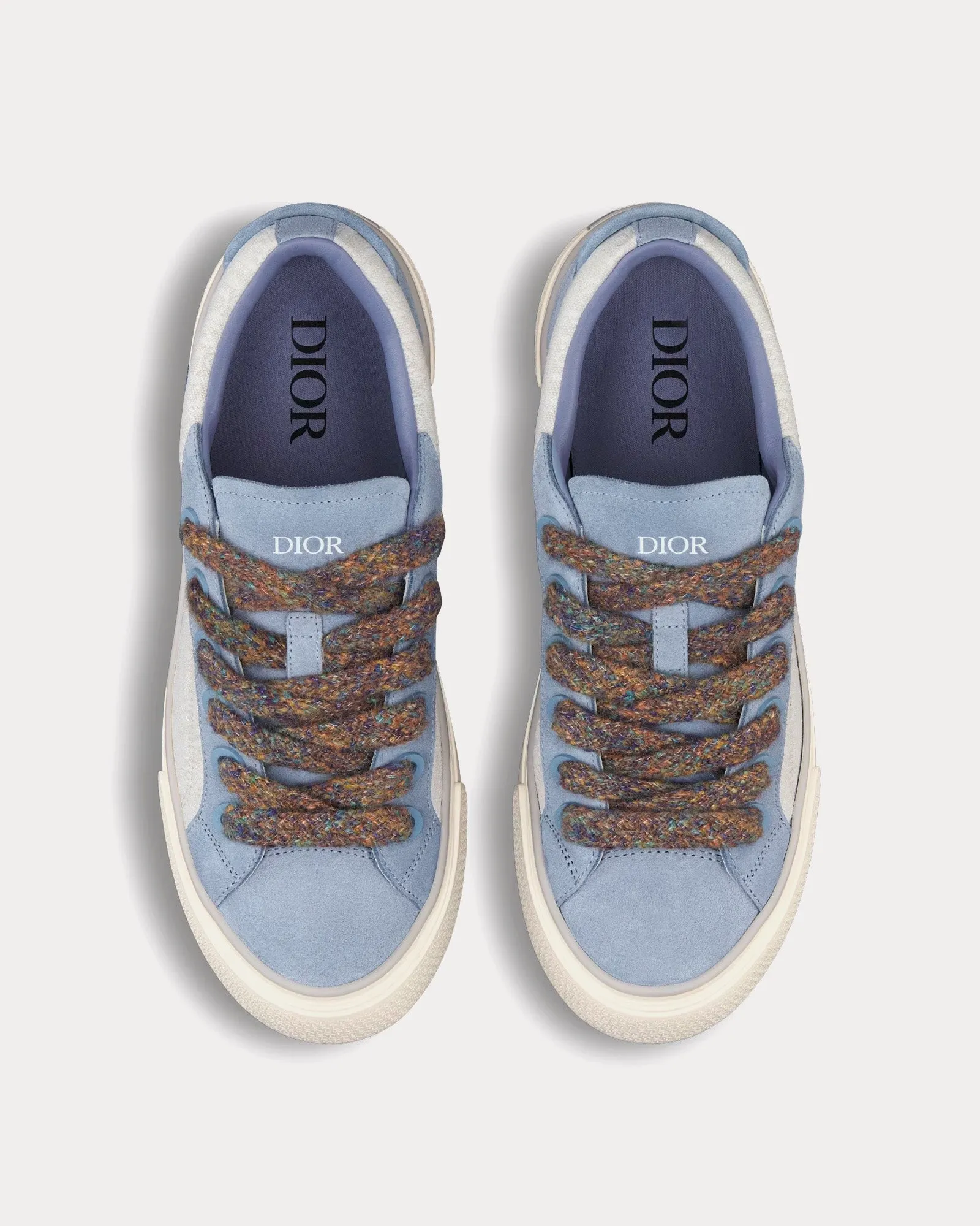 B33 Gray and White Dior Oblique Jacquard and Blue Suede Low Top Sneakers