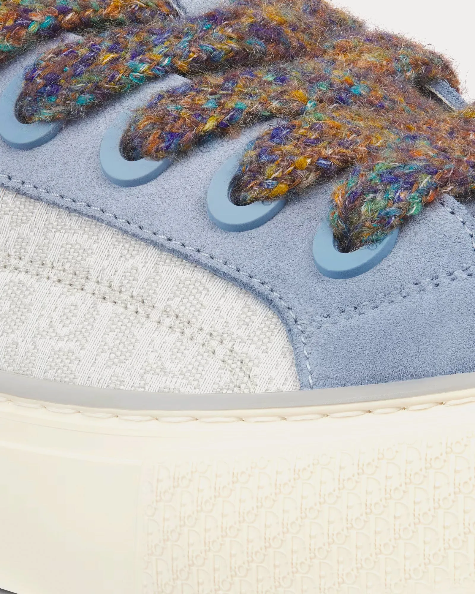 B33 Gray and White Dior Oblique Jacquard and Blue Suede Low Top Sneakers