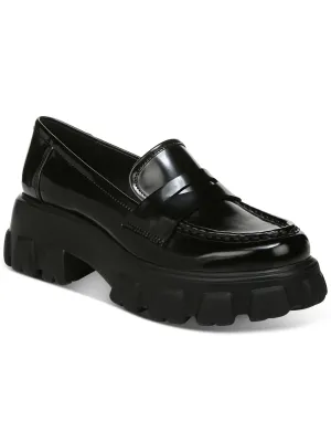 BAR III Womens Black Penny Keeper Lug Sole Non-Slip Paz Round Toe Block Heel Slip On Loafers Shoes M