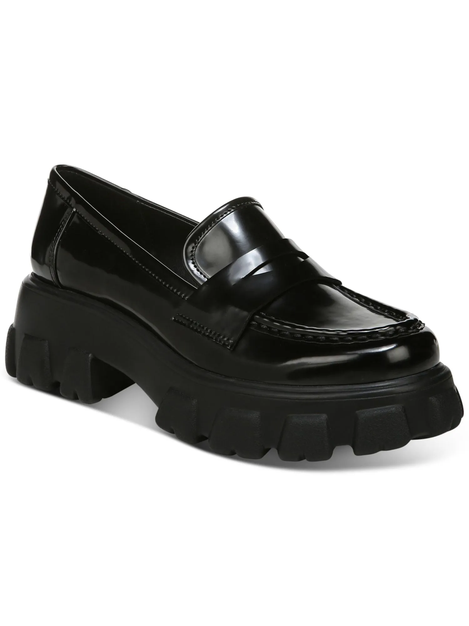 BAR III Womens Black Penny Keeper Lug Sole Non-Slip Paz Round Toe Block Heel Slip On Loafers Shoes M