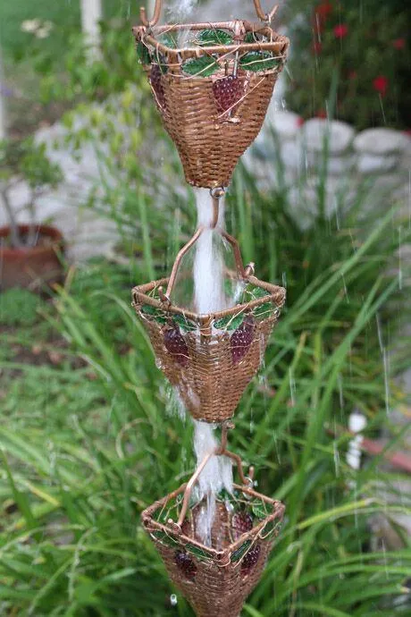 Basket of Grapes Rain Chain Copper Decorative Downspout Alternative Garden Water Feature