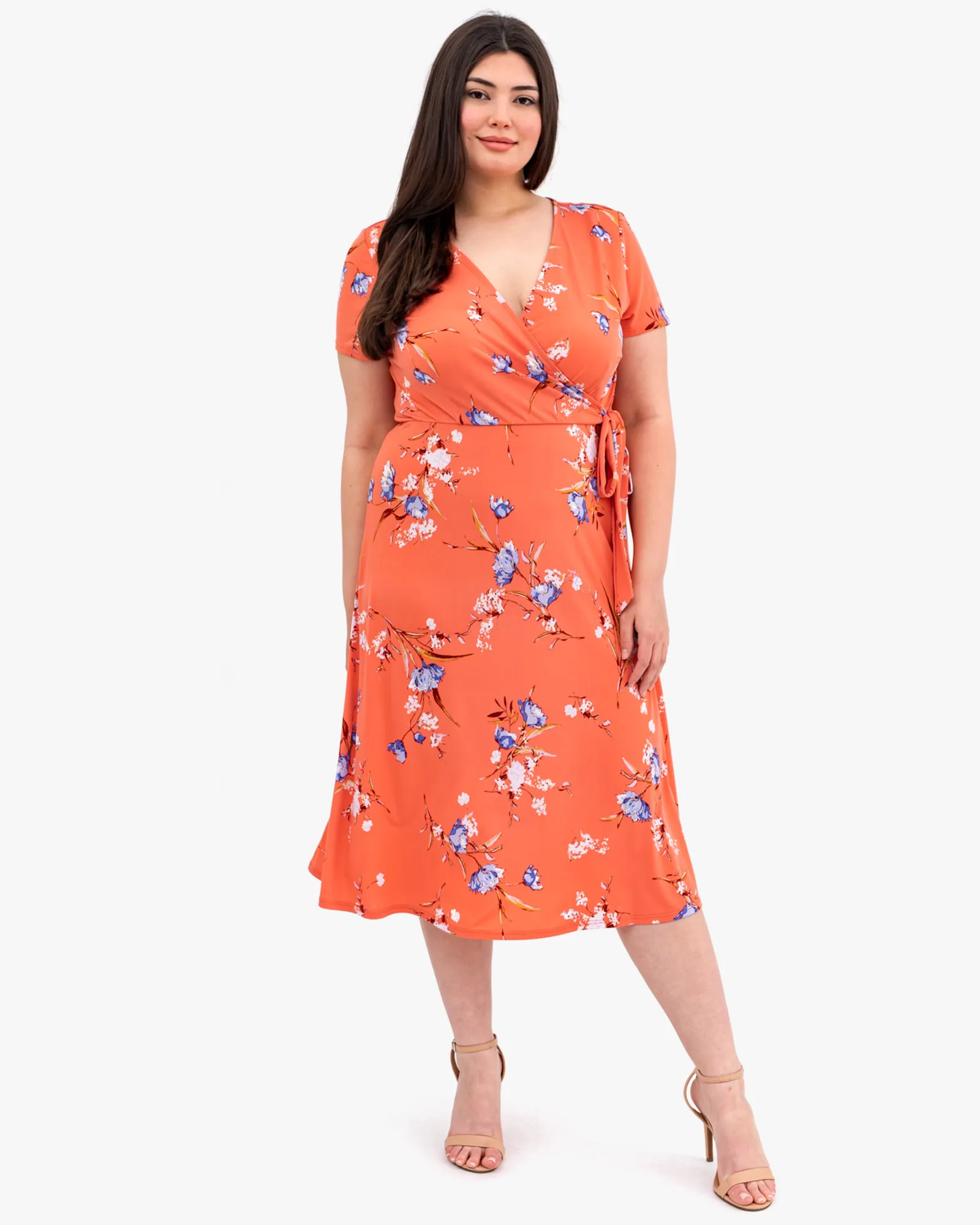 Beth Faux-Wrap Dress | Coral / Lilac