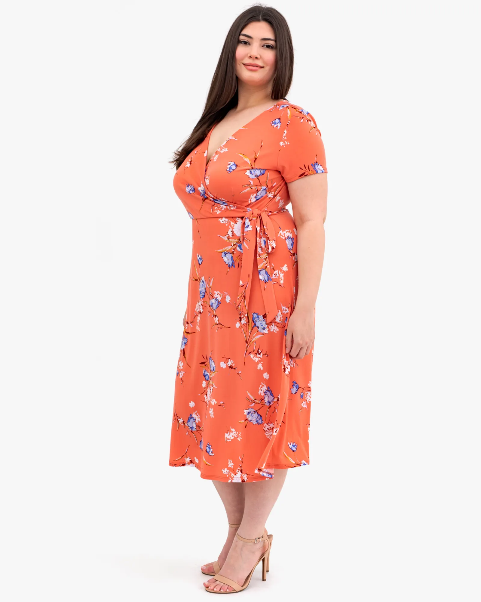 Beth Faux-Wrap Dress | Coral / Lilac