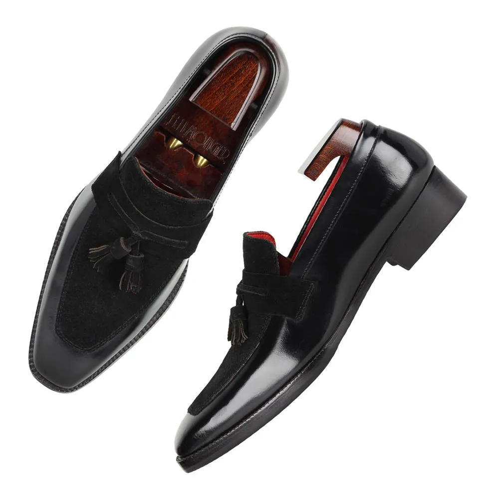 Black Brushed   Suede Detailed Evening Tassel Loafers