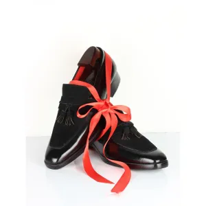 Black Brushed   Suede Detailed Evening Tassel Loafers