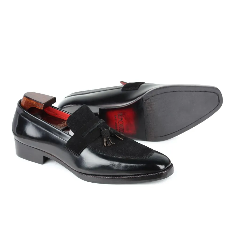 Black Brushed   Suede Detailed Evening Tassel Loafers