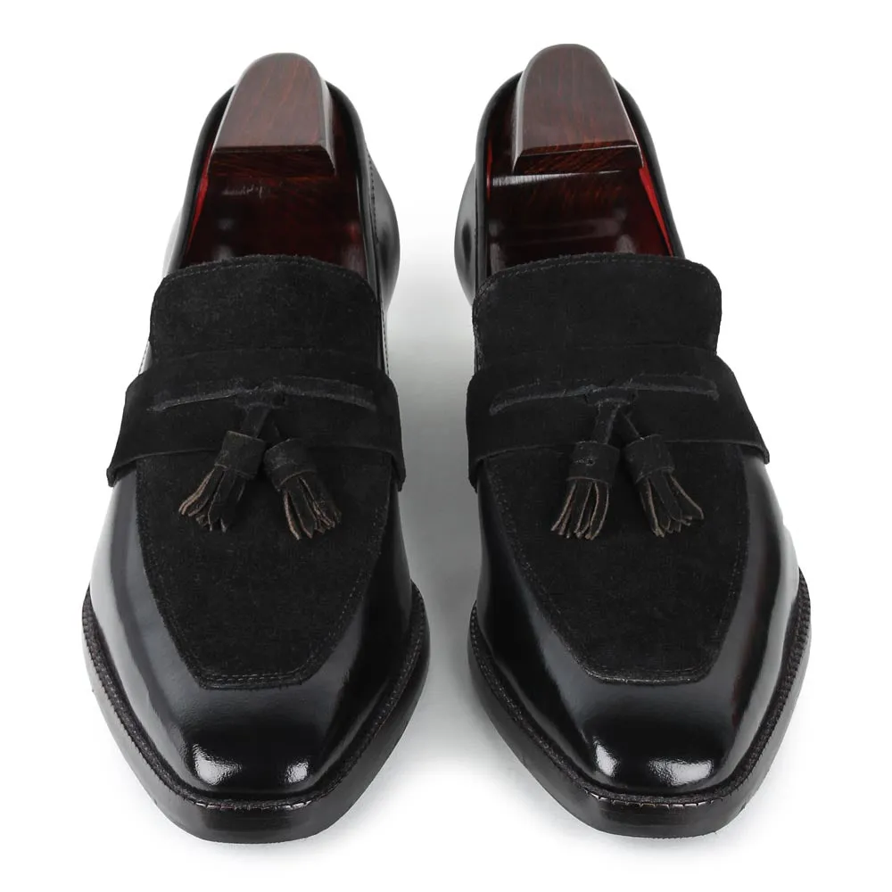 Black Brushed   Suede Detailed Evening Tassel Loafers