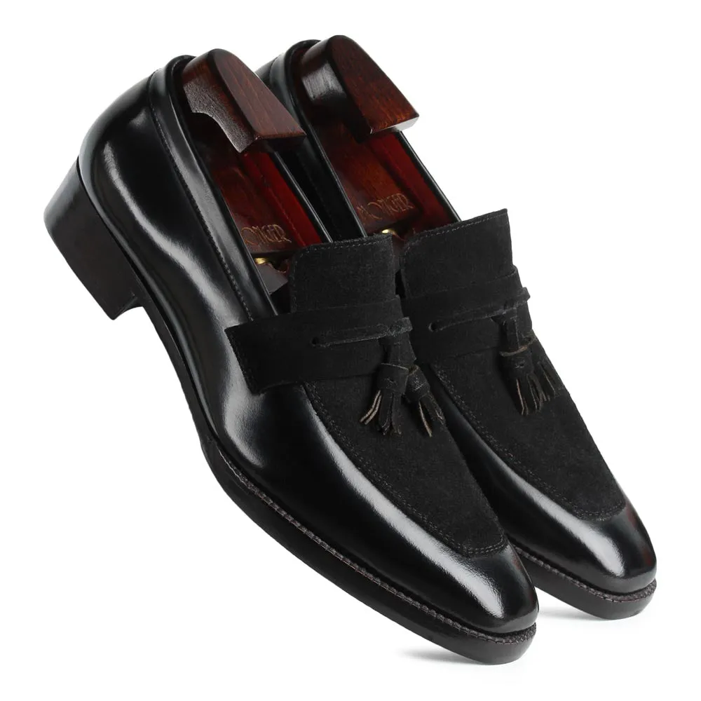 Black Brushed   Suede Detailed Evening Tassel Loafers