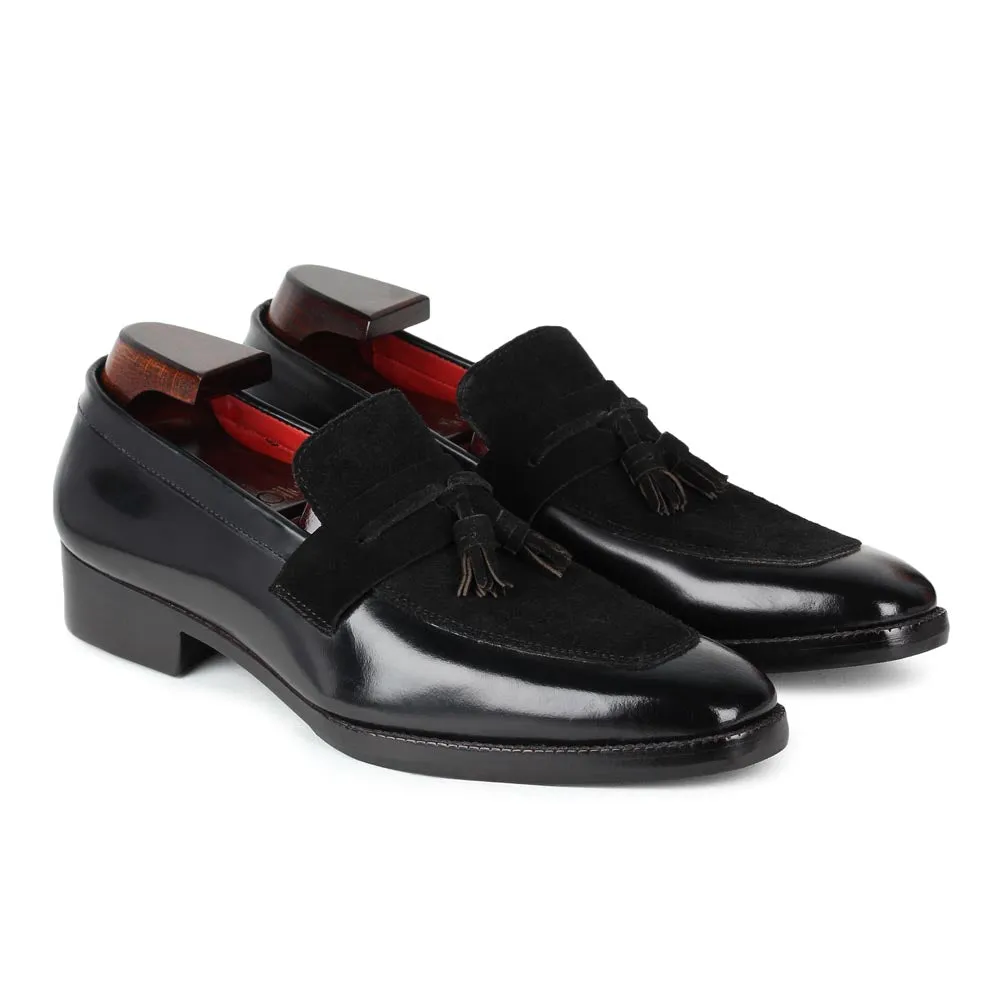 Black Brushed   Suede Detailed Evening Tassel Loafers