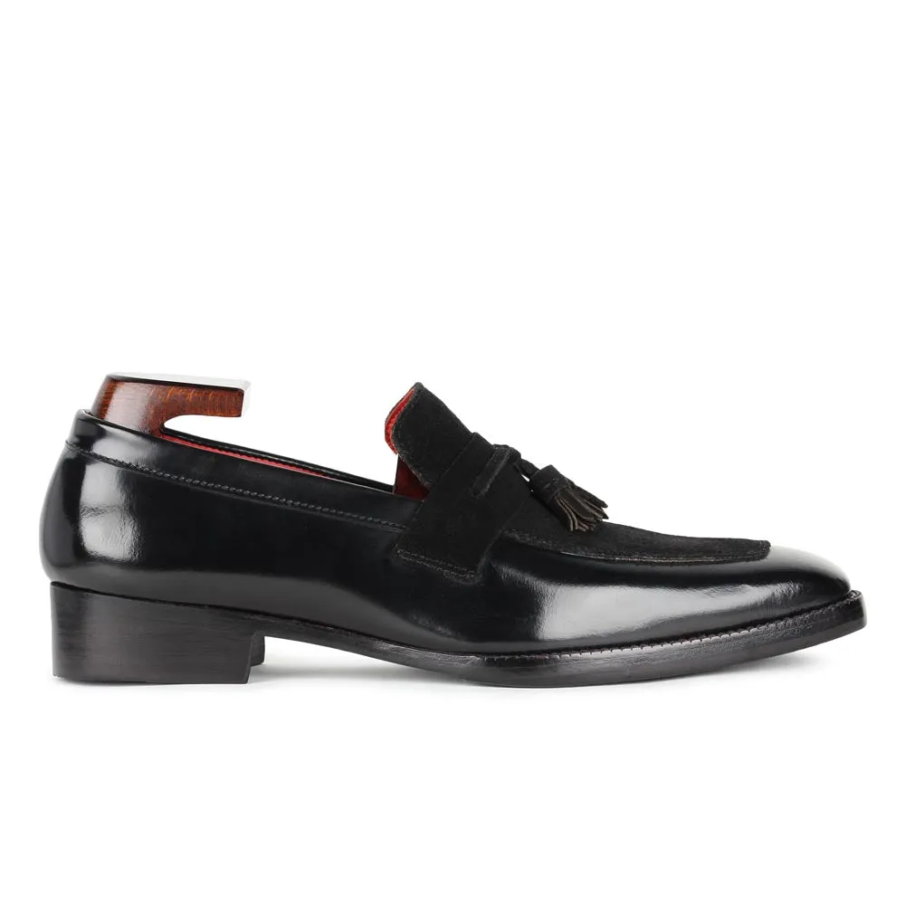 Black Brushed   Suede Detailed Evening Tassel Loafers