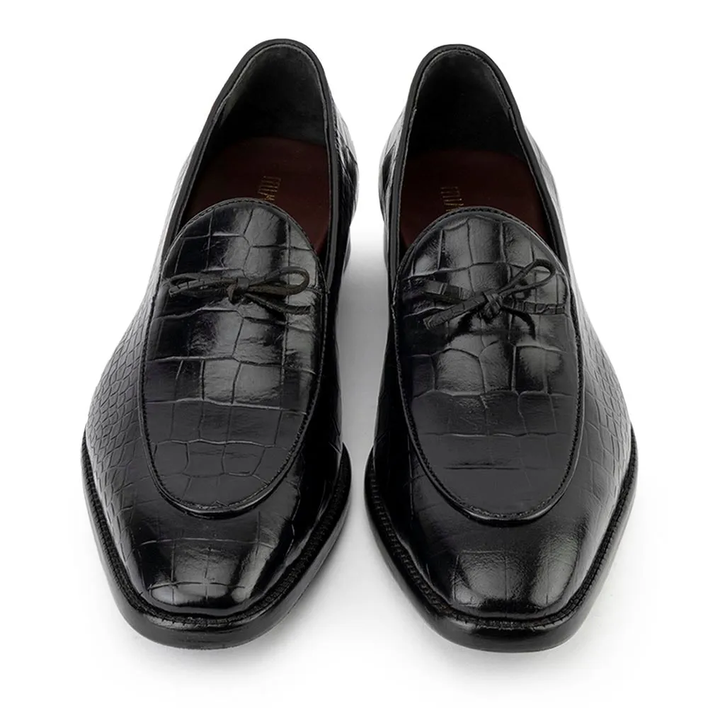 Black Croco Glossed Belgian Bowtie Loafers