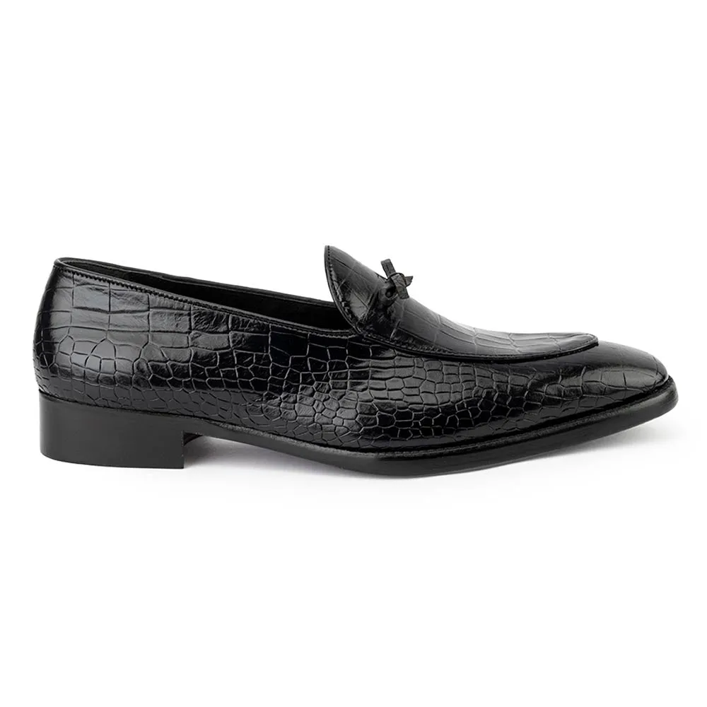 Black Croco Glossed Belgian Bowtie Loafers