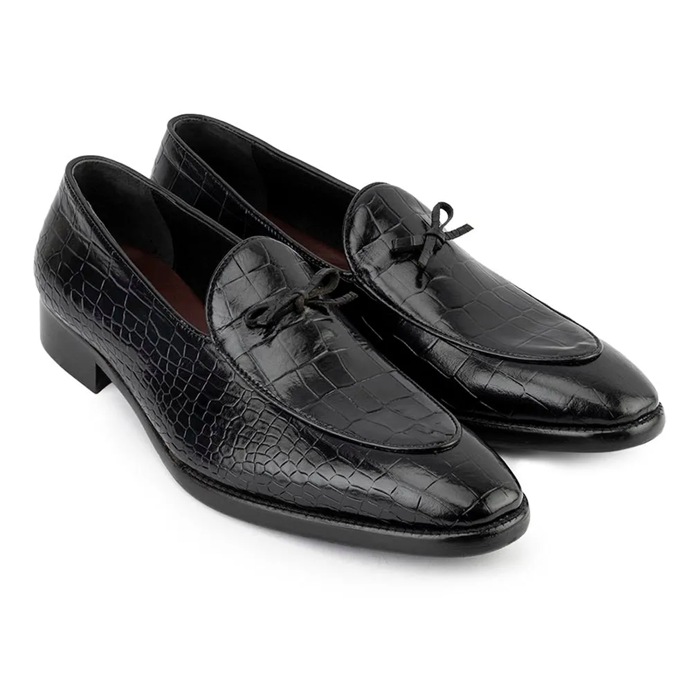 Black Croco Glossed Belgian Bowtie Loafers