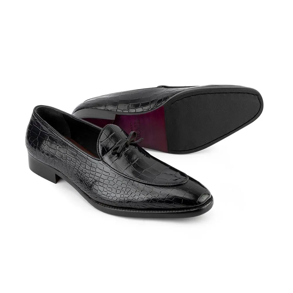 Black Croco Glossed Belgian Bowtie Loafers