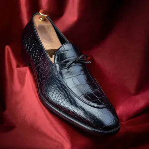 Black Croco Glossed Belgian Bowtie Loafers