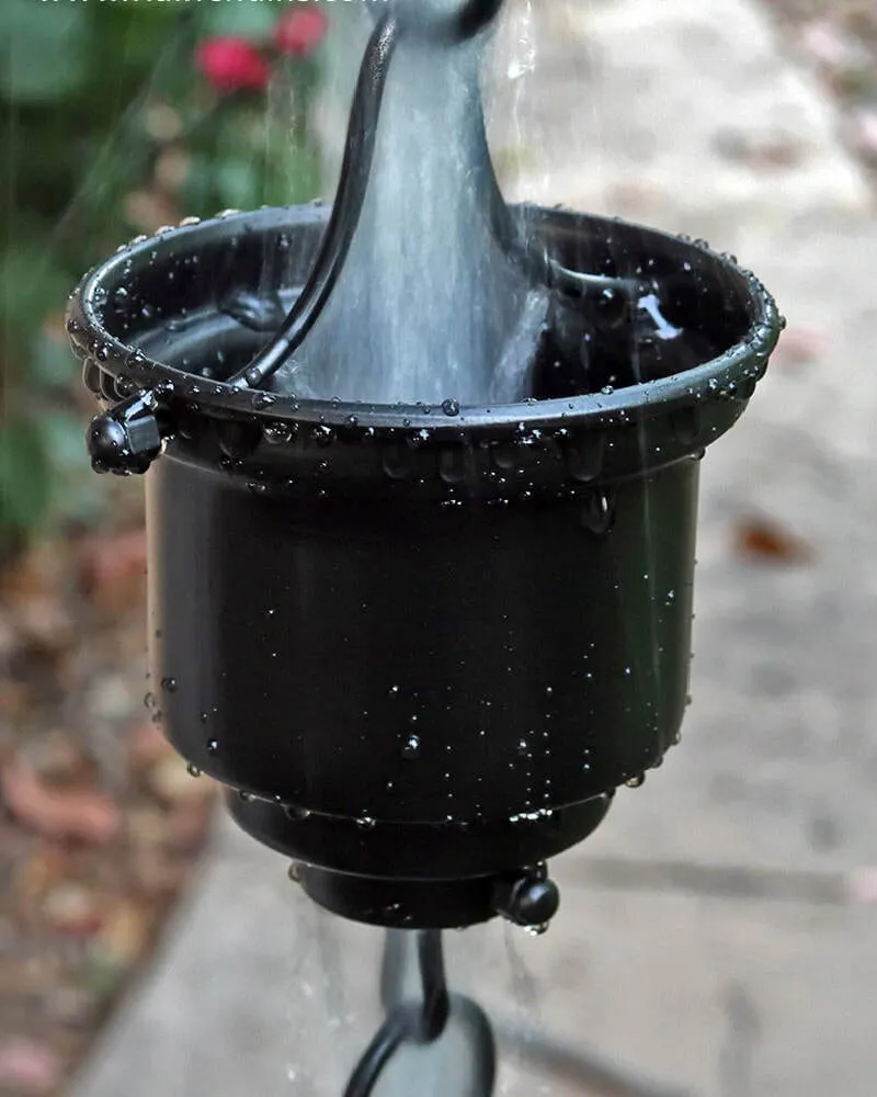Black Tea Cup Premium Rain Chain Decorative Downspout Alternative Garden Water Feature