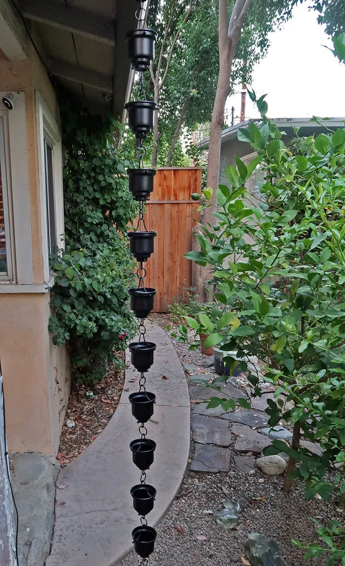 Black Tea Cup Premium Rain Chain Decorative Downspout Alternative Garden Water Feature