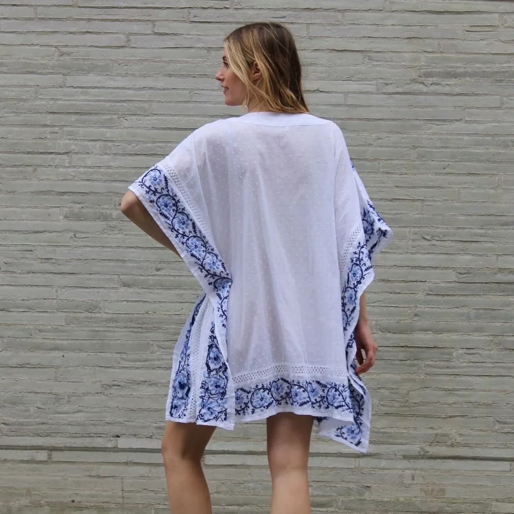 Blue and White Embroidered Kaftan