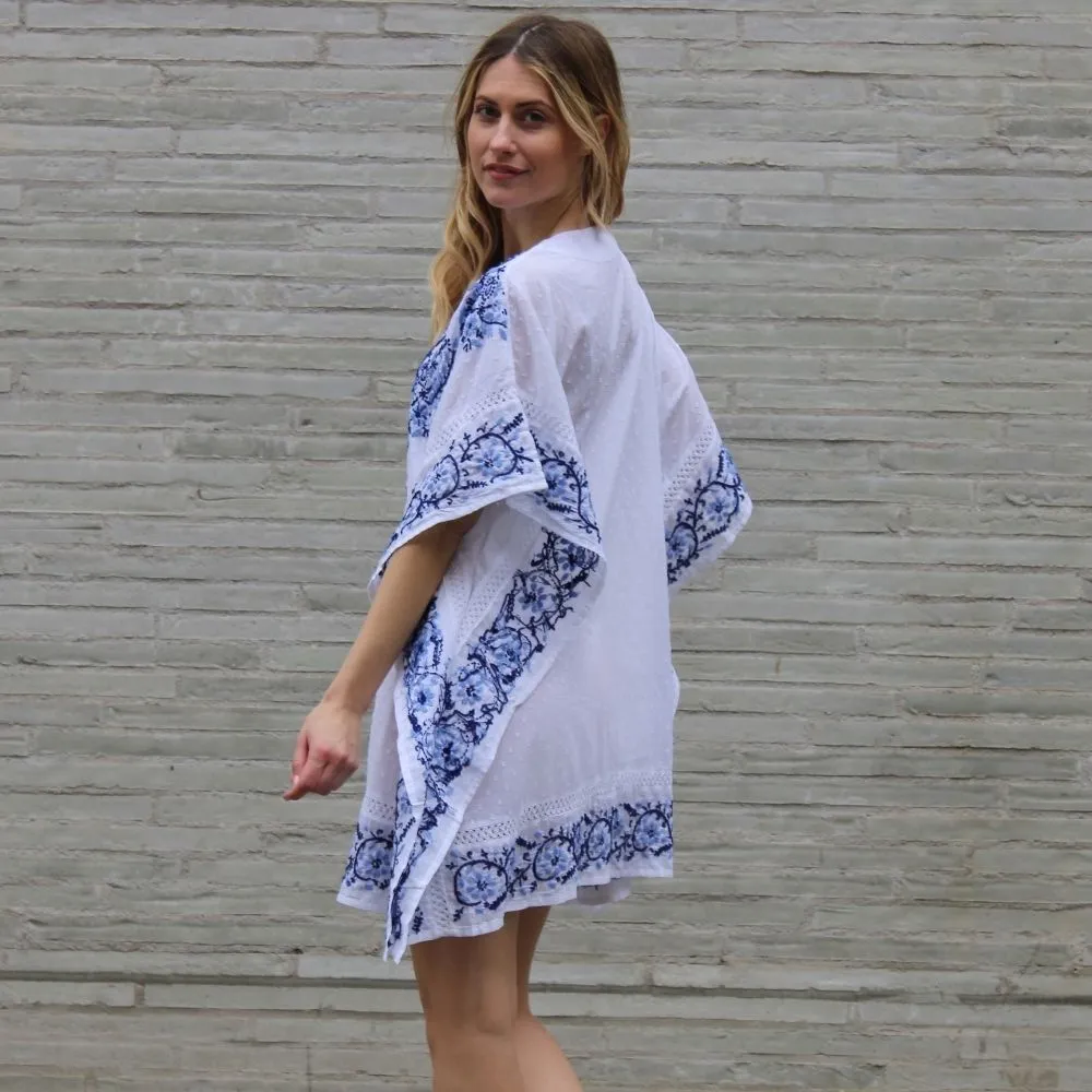 Blue and White Embroidered Kaftan