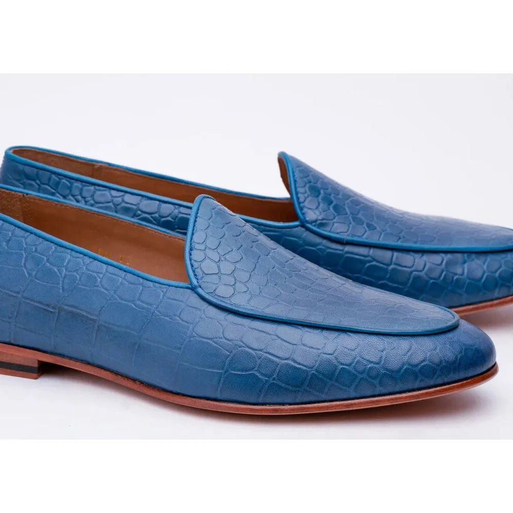 Blue Croco Belgian Loafers