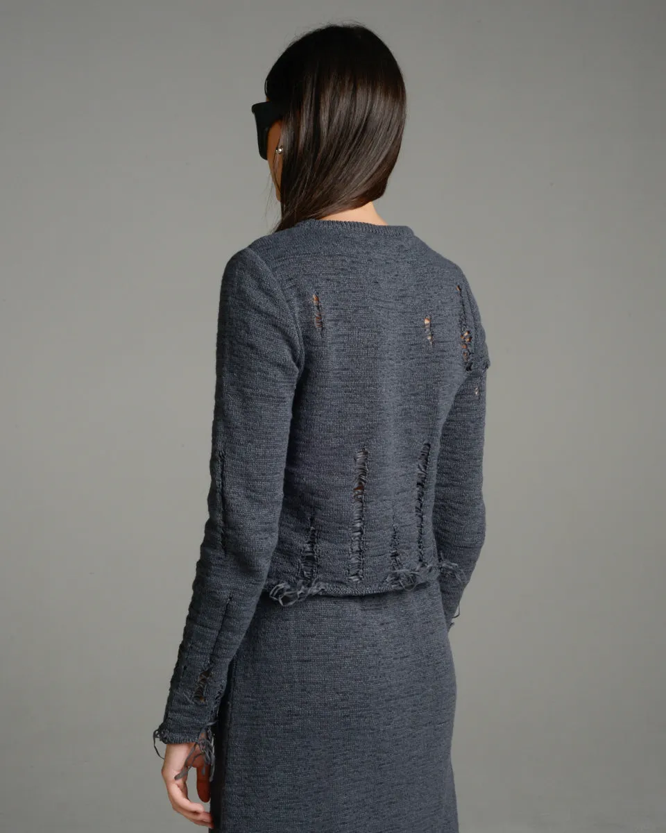 Charcoal Distressed Knit Top