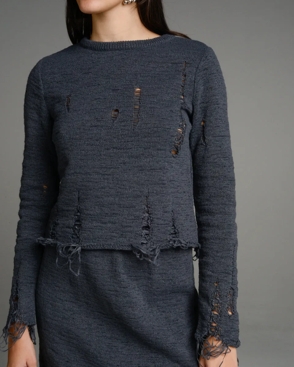 Charcoal Distressed Knit Top