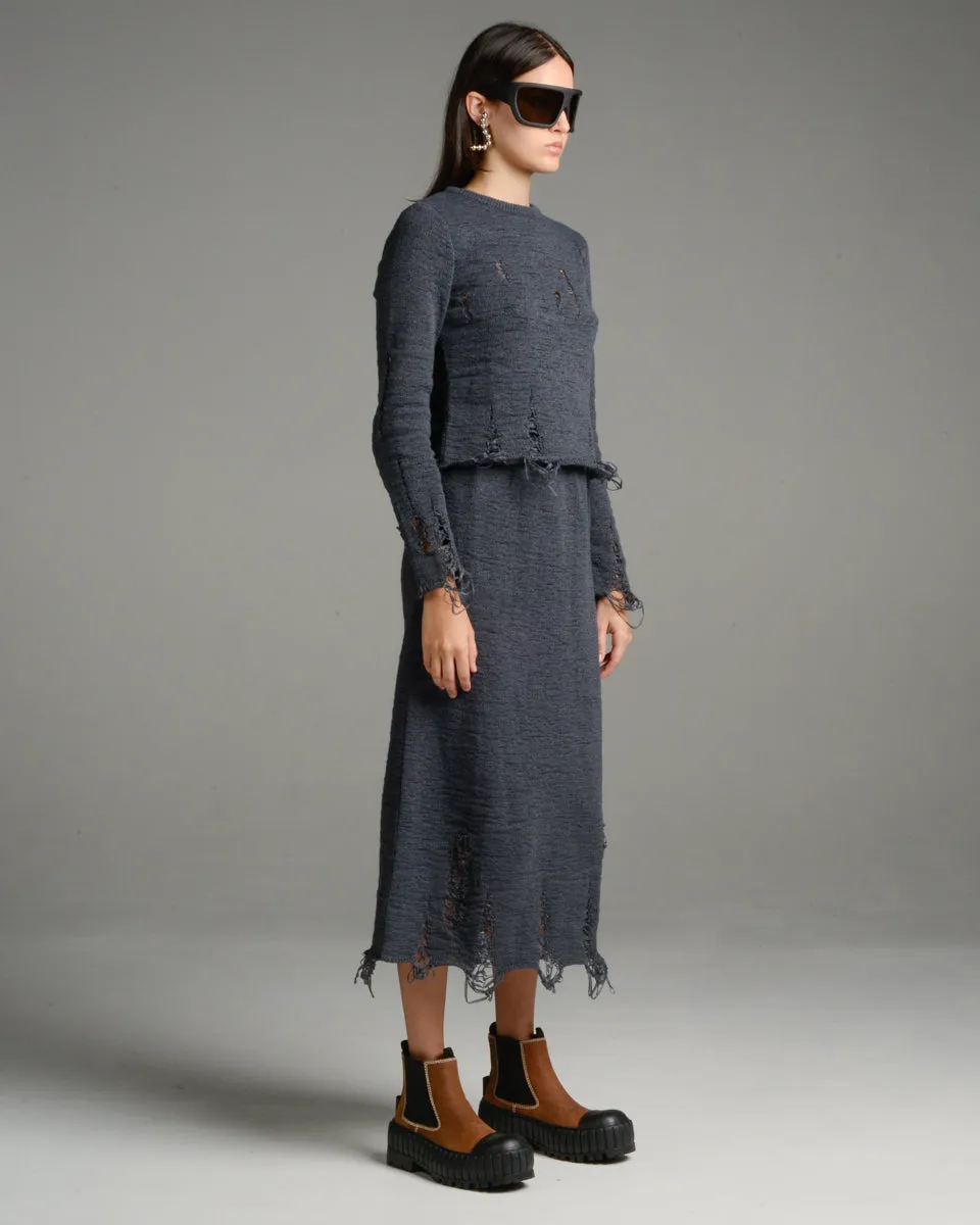 Charcoal Distressed Knit Top
