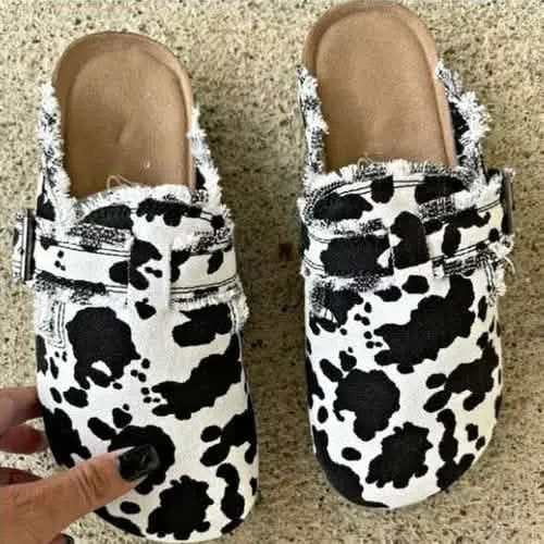 Chic Vintage Canvas Slip-On Clogs for Women - Comfortable Round Toe Flats