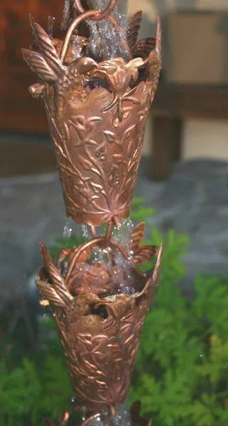 Copper Hummingbird Rain Chain - Decorative Functional Downspout Alternative