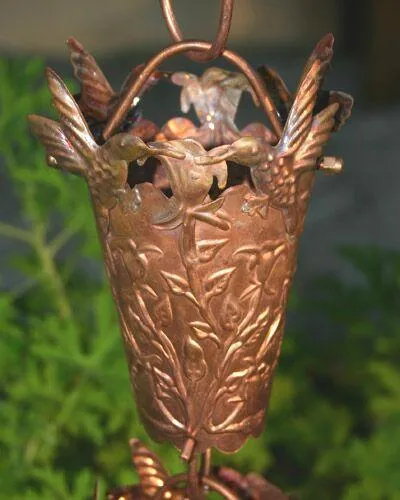 Copper Hummingbird Rain Chain - Decorative Functional Downspout Alternative