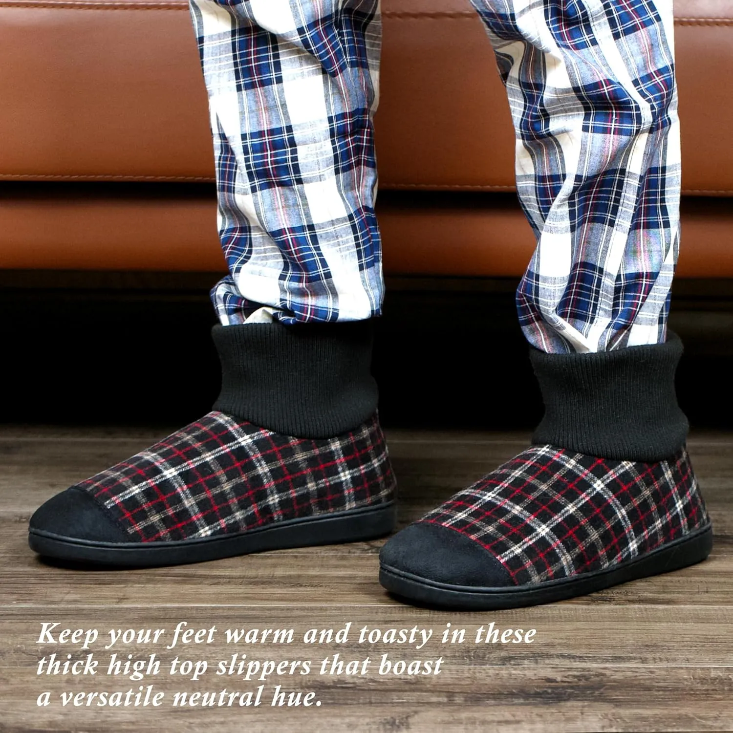 Cozylook Mens Slipper Socks Fleece Lined Non-slip Soles, Winter Soft Thick Cozy Home Boots, Warm Fuzzy House Shoes Indoor