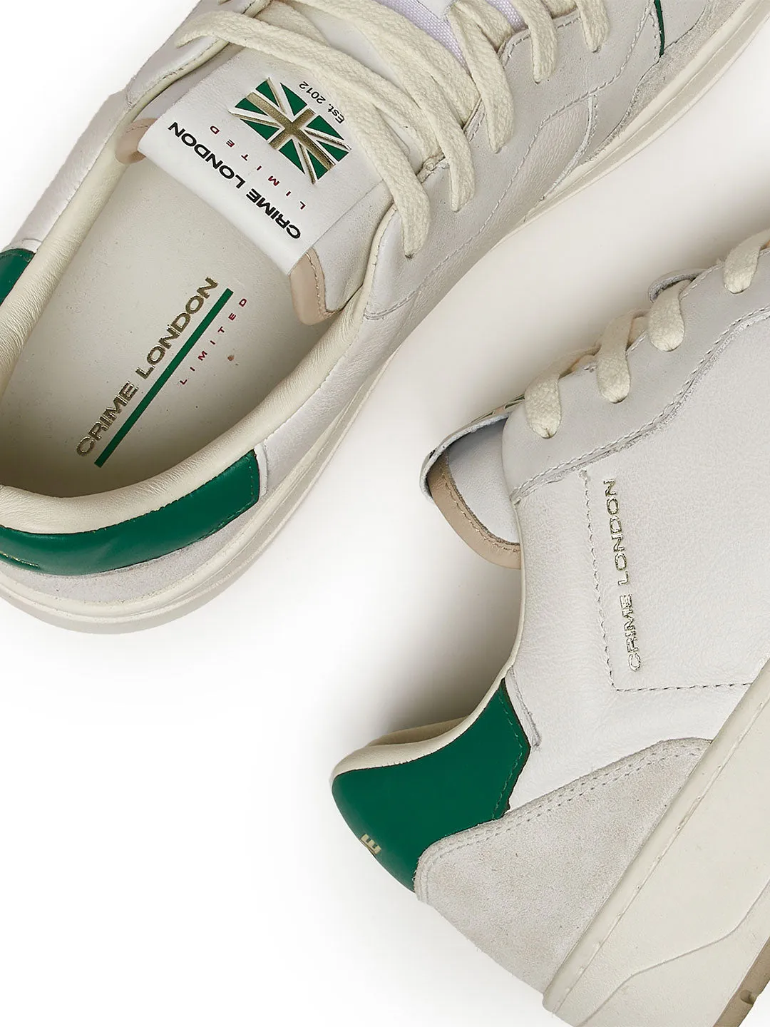 Crime Timeless Vibrant Green sneakres bianco con tab verde