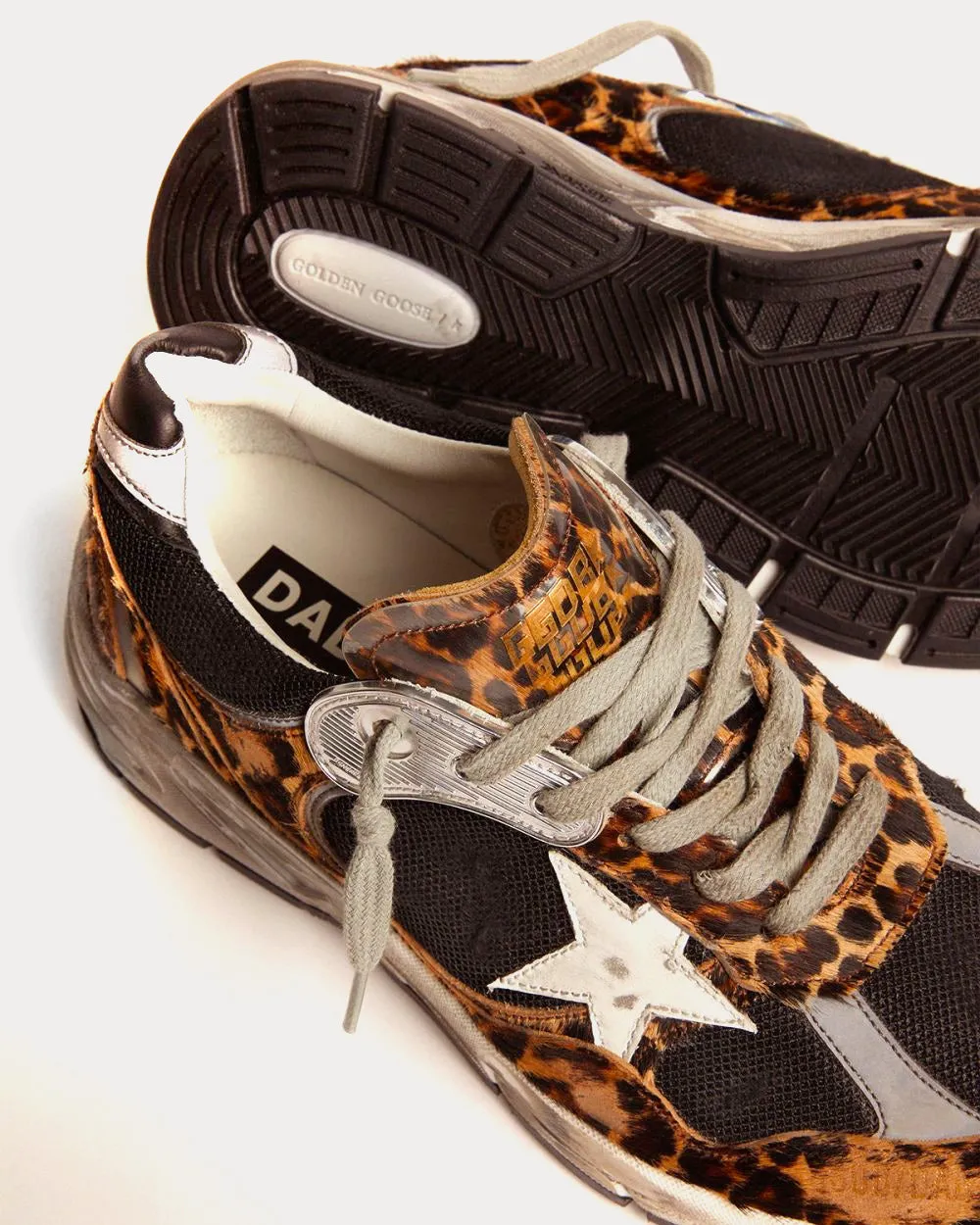 Dad-Star Leopard-print Pony Skin with White Leather Star Low Top Sneakers