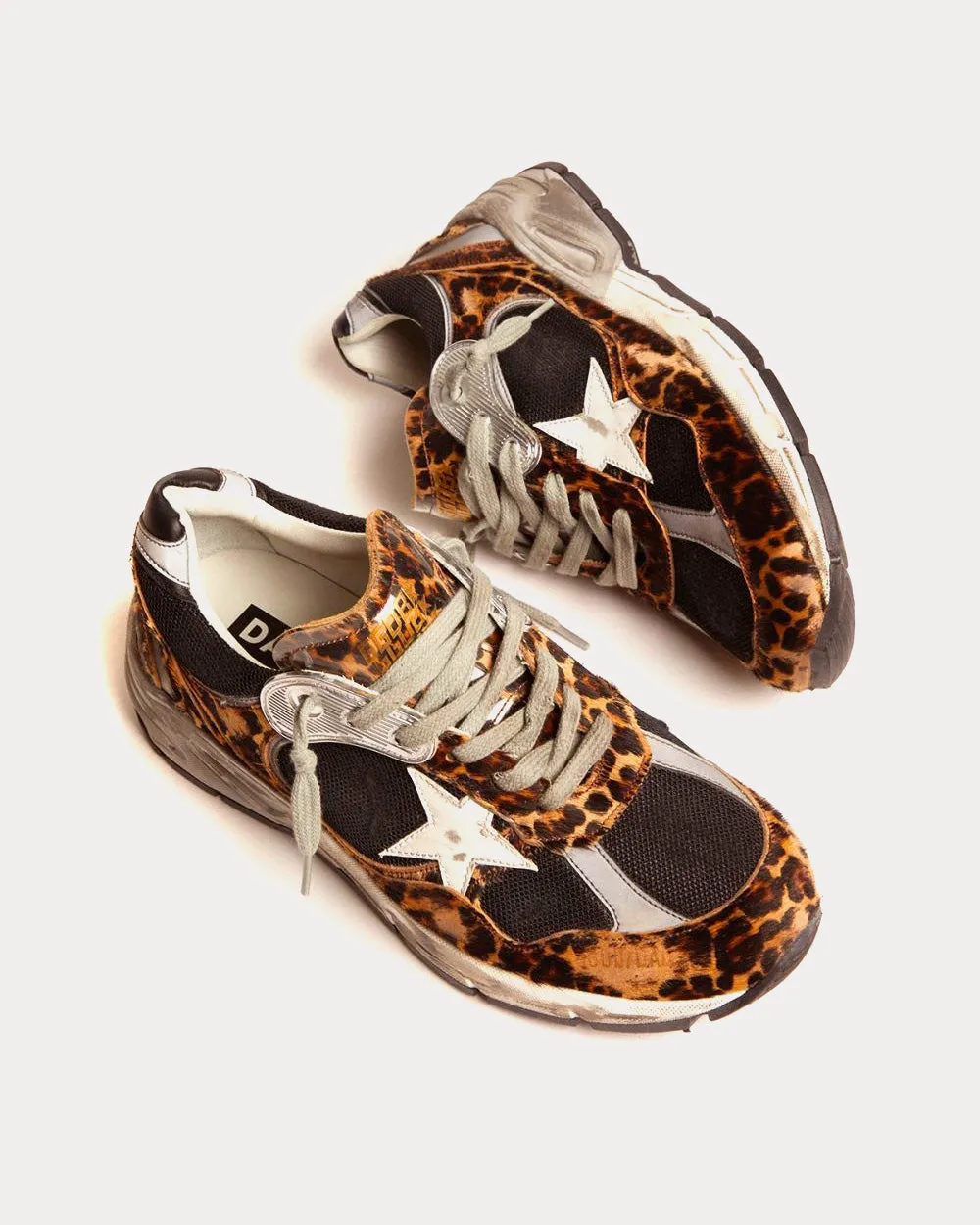 Dad-Star Leopard-print Pony Skin with White Leather Star Low Top Sneakers
