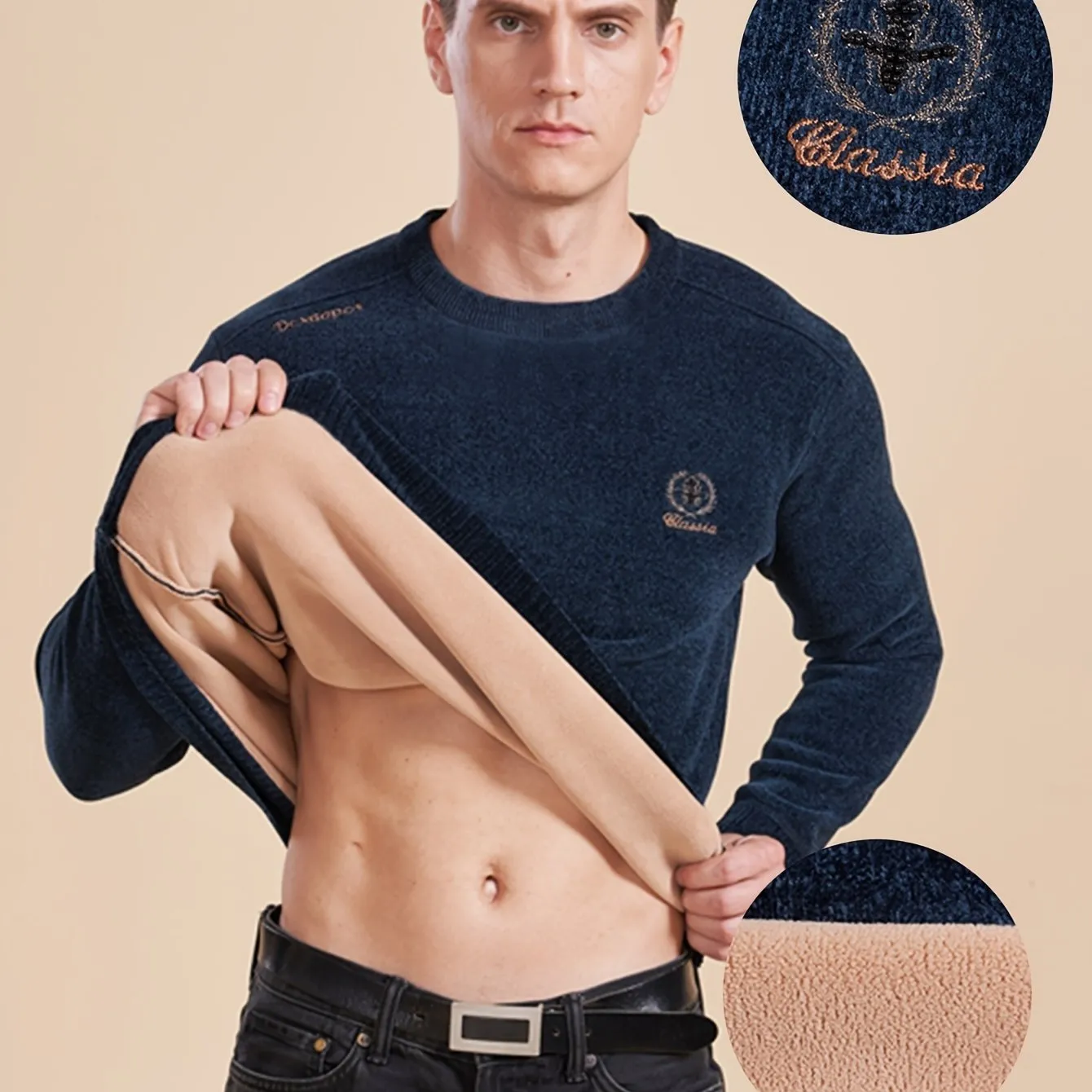 DANVAN | Warm Fleece-Lined Knitted Sweater with Long Sleeves