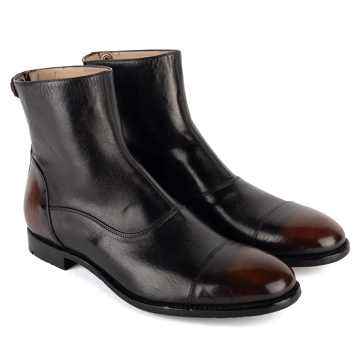ELIAS 10000 <br>Light brown vintage black ankle boots