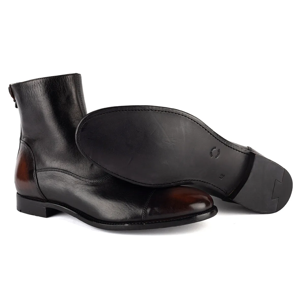 ELIAS 10000 <br>Light brown vintage black ankle boots