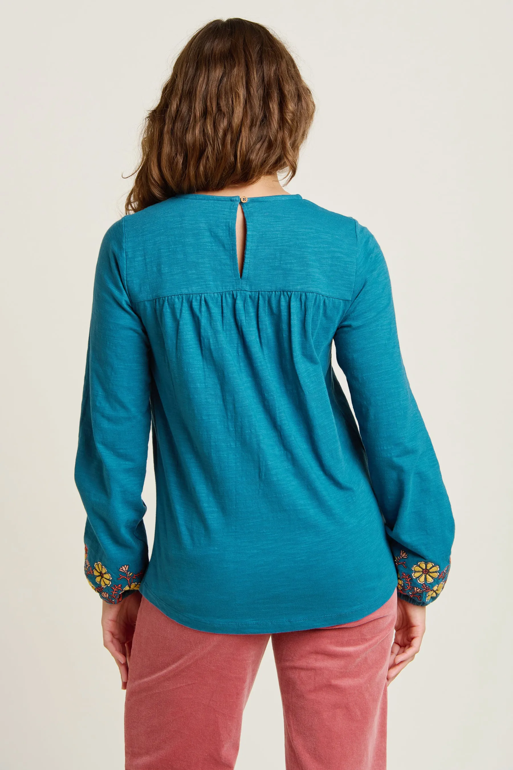 Folk Floral  Embroidered Long Sleeve Tee