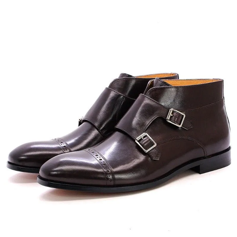 Handmade Buckle-Up Leather Ankle Boots for Men