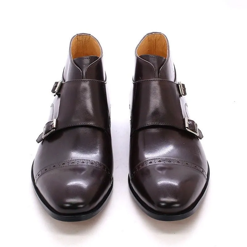 Handmade Buckle-Up Leather Ankle Boots for Men