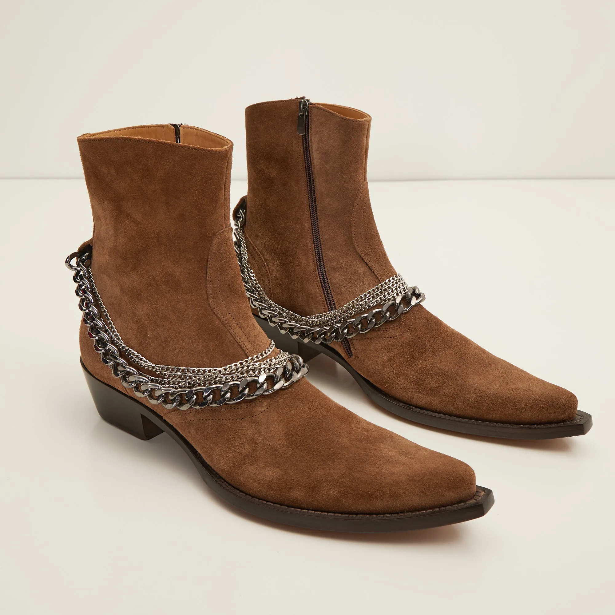 Jasper Layered Chain Boots - Tobacco Suede